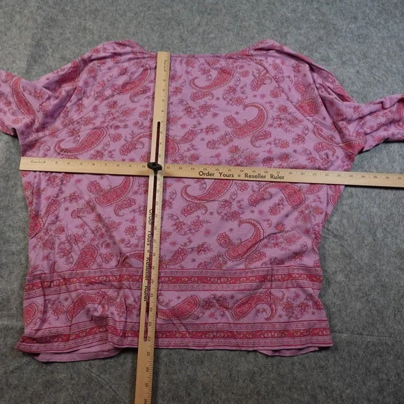 J Jill Top Womens 3X Split Neck Border Print Paisley Lavender Paisley Cotton - Picture 6 of 9